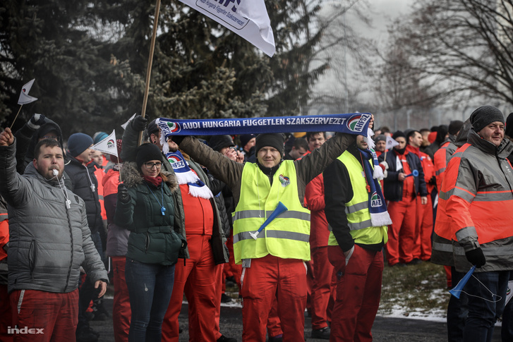 A győri ÁHFSZ sztrájkolói 2018. január 25-én