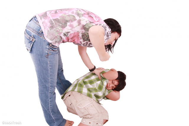 stockfresh 1479223 woman-hitting-a-son-who-cringes-isolated-on-w