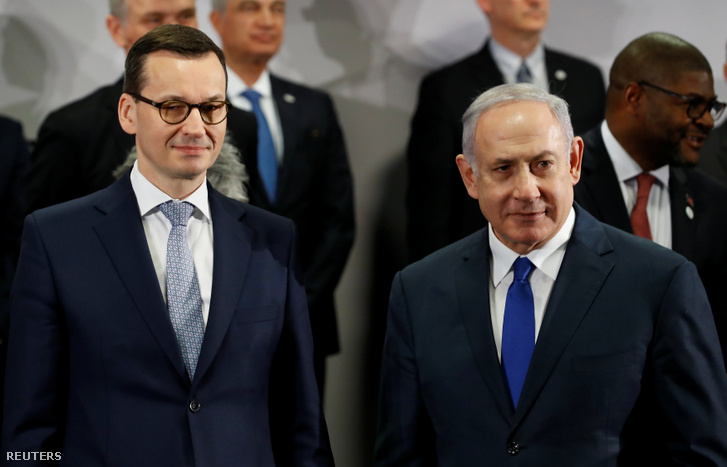 Mateusz Morawiecki lengyel miniszterelnök és Benjamin Netanjahu izraeli miniszterelnök találkozása Varsóban 2019. február 14-én.