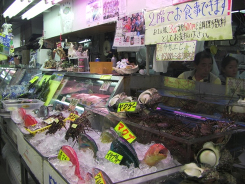 Okinawai halpiac. Itt már színes trópusi halak vannak