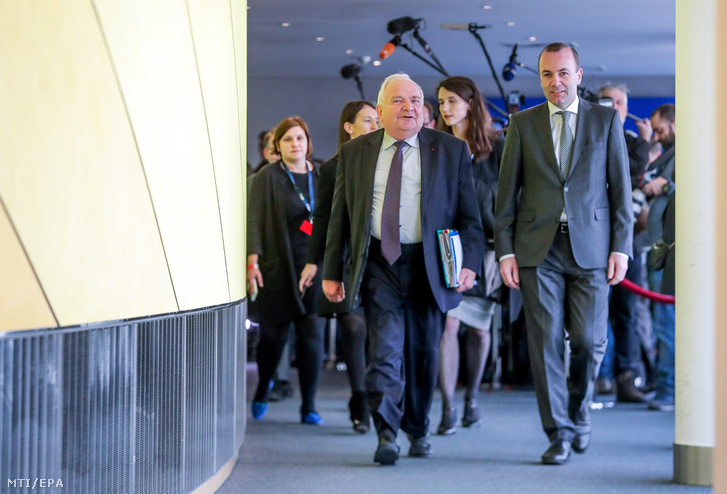 EPP's president Joseph Daul and the group's 'Spitzenkandidat' Manfred Weber arriving at the Political Assembly of the EPP on 20 March 2019