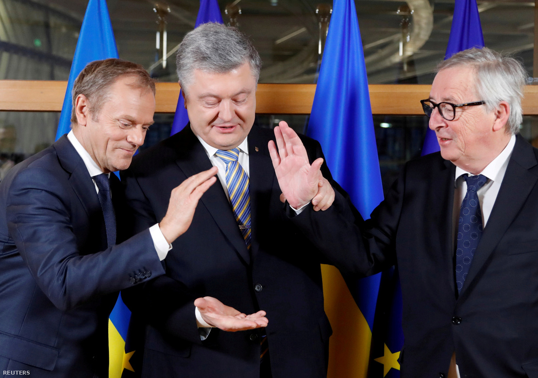 Donald Tusk, Petro Porosenko és Jean-Claude Juncker Brüsszelben 2019. március 20-án