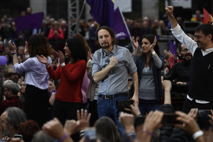 Pablo Iglesias, a Podemos párt vezetője a párt kampányrendezvényén 2019. március 23-án