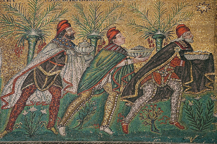 A ravennai San Apollinare Nuovo-bazilika mozaikja a bölcsekről és a csillagról (i. sz. 565).