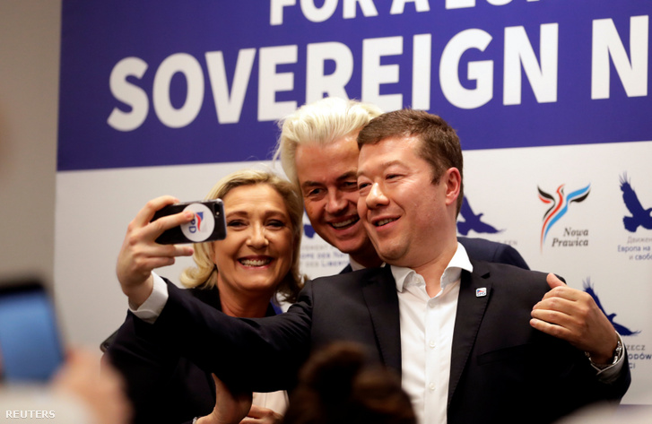 Marine Le Pen, Geert Wilders és Tomio Okamura Prágában 2019. április 25-én.