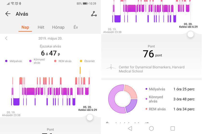 A Huawei Watch GT alváskövető programja segítségével kielemezhető az alvási ciklusod minősége.
