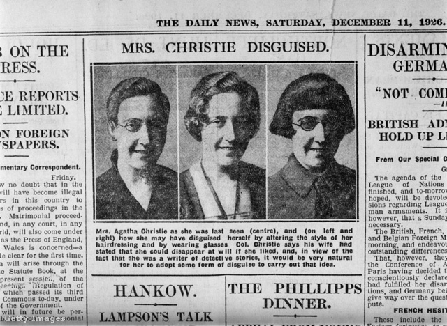 Egy újság arról ír, hogyan ismerhetik fel Agatha Christie-t, ha az írónő parókával vagy szemüveggel álcázná magát