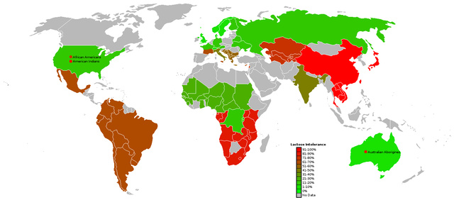 Laktózérzékenység a világ országaiban