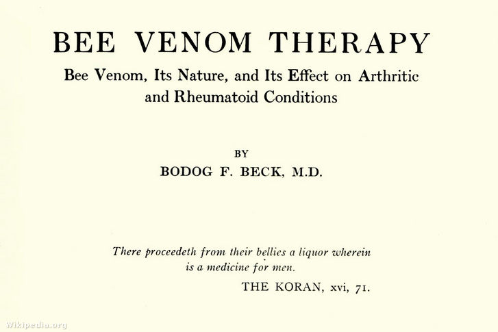 Beck Bódog Méhméreg Terápia című könyve 1935-ből