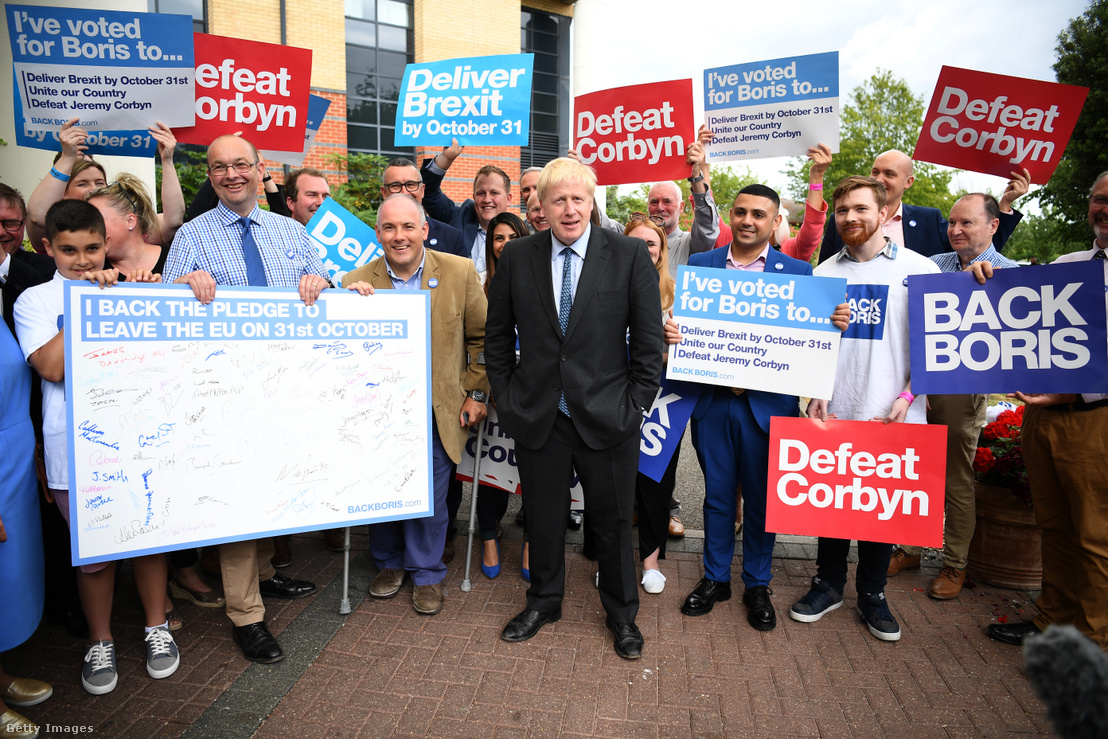 Johnson egy kampányeseményen az angliai Colchesterben 2019 július 13-án