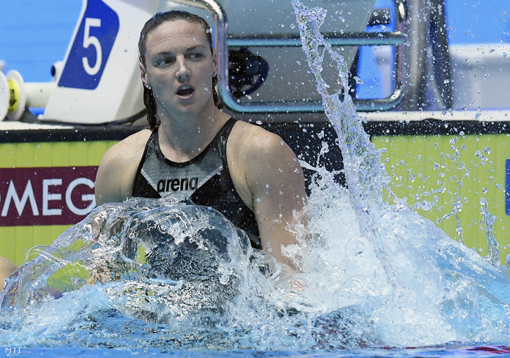 A győztes Hosszú Katinka a női 400 méteres vegyesúszás döntője után a 18. vizes világbajnokságon a dél-koreai Kvangdzsuban 2019. július 28-án