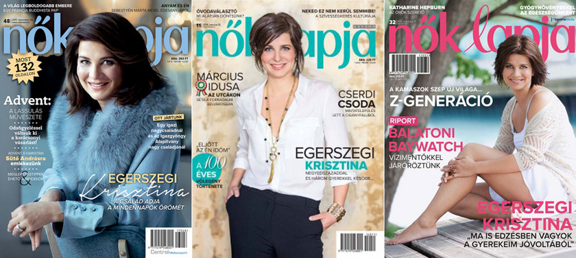 Egerszegi Krisztina a Nők Lapja 2017. novemberi, 2014. márciusi és 2012. augusztusi számának címlapján.