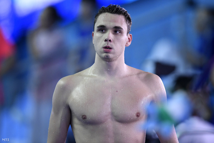 Milák Kristóf a férfi 100 méteres pillangóúszás döntője után a 18. vizes világbajnokságon Kvangdzsuban 2019. július 27-én