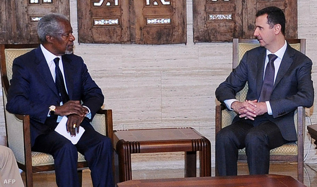 Kofi Annan és Bassár el-Aszad szír elnök találkozója a mészárlás ügyében