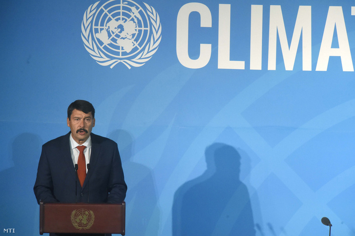 Áder János köztársasági elnök felszólal az ENSZ-klímacsúcson a világszervezet New York-i székházában hétfőn