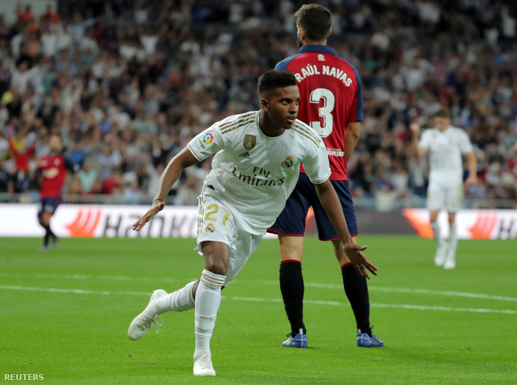 Rodrygo ünnepli gólját az Osasuna elleni mérkőzésen Madridban 2019. szeptember 25-én