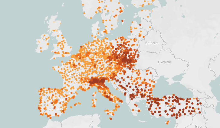 A térképre kattintva interaktív térkép nyílik a mérőállomások adataival