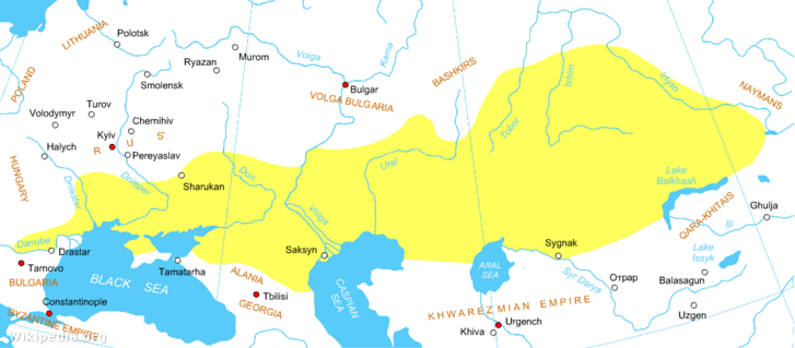 A kipcsak-szári-kun törzsszövetség területe 1200 körül