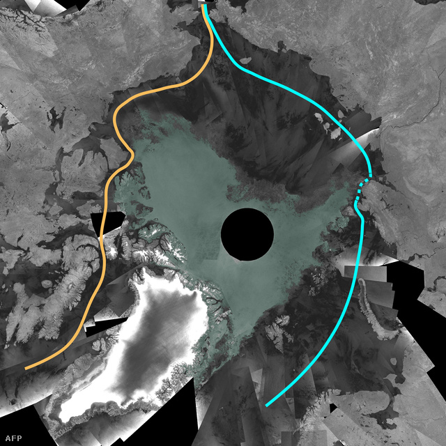 Az ESA (European Space Agency) 2007-ben adta közre ezt a kompozit műholdképet (Envisat ASAR), amin jól látszik, hogy a legendás északnyugati átáró (sárga vonal) teljes egészében míg az északkeleti átjáró 90 százalékban hajózható (rövid szakaszon szagatott kék vonal). A sötétszürke részek jégmentes Északi-tengeri területek, türkiz színű az egyre zsugorodó jéggel borított rész.