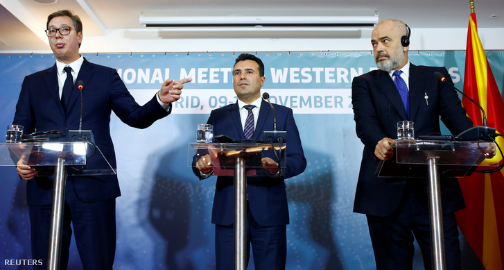 Aleksandar Vucic szerb elnök, Zoran Zaev macedón és Edi Rama albán miniszterelnök 2019. november 10-én.