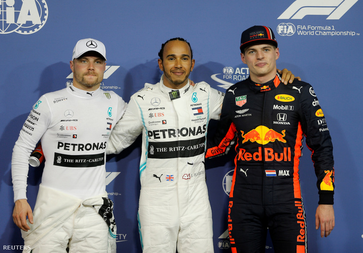 Bottas, Hamilton és Verstappen