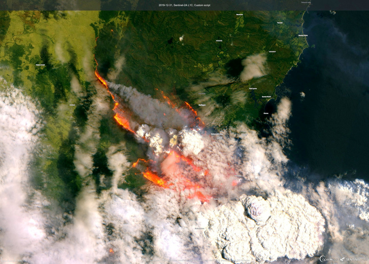 Műholdképen az ausztráliai tűz 2019. december 31-én