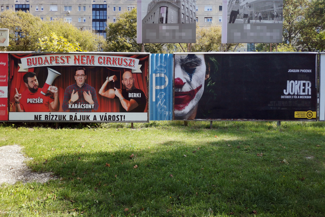 "Budapest is not a circus - Let's not trust the city to them," declares the poster of Fidesz's youth movement conflating opposition joint candidate and eventual winner Gergely Karácsony with other opposition candidates publicist Róbert Puzsér and tabloid star/political troll Krisztián Berki.