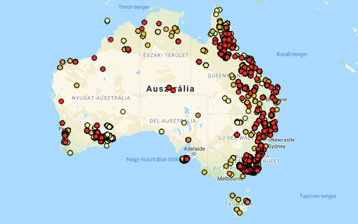 Ausztrál bozóttűzfészkek 2020. január 10-én