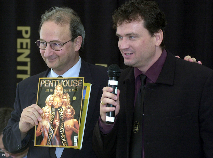 Gordon István főszerkesztő és Klivinyi Zoltán liszenctulajdonos a Penthouse Magyarország lapindító sajtótájékoztatóján 2002. szepetmber 23-án.