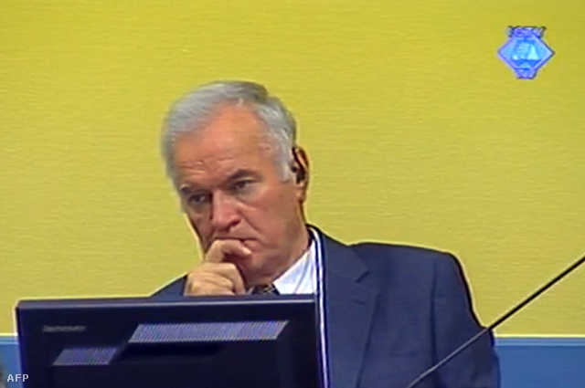 Hága, 2012. julius 9. Ratko Mladic, a boszniai szerb hadsereg háborús bűnökkel vádolt egykori főparancsnoka a tárgyalóteremben