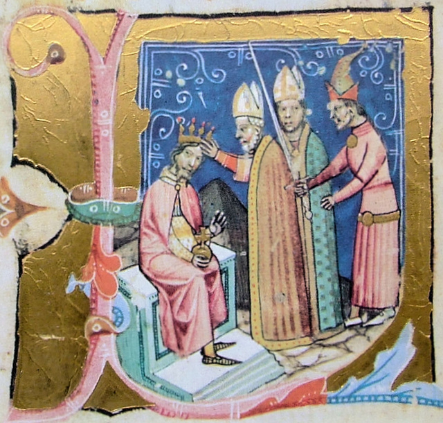 III. István koronázása, „L” iniciálé a Képes Krónikában