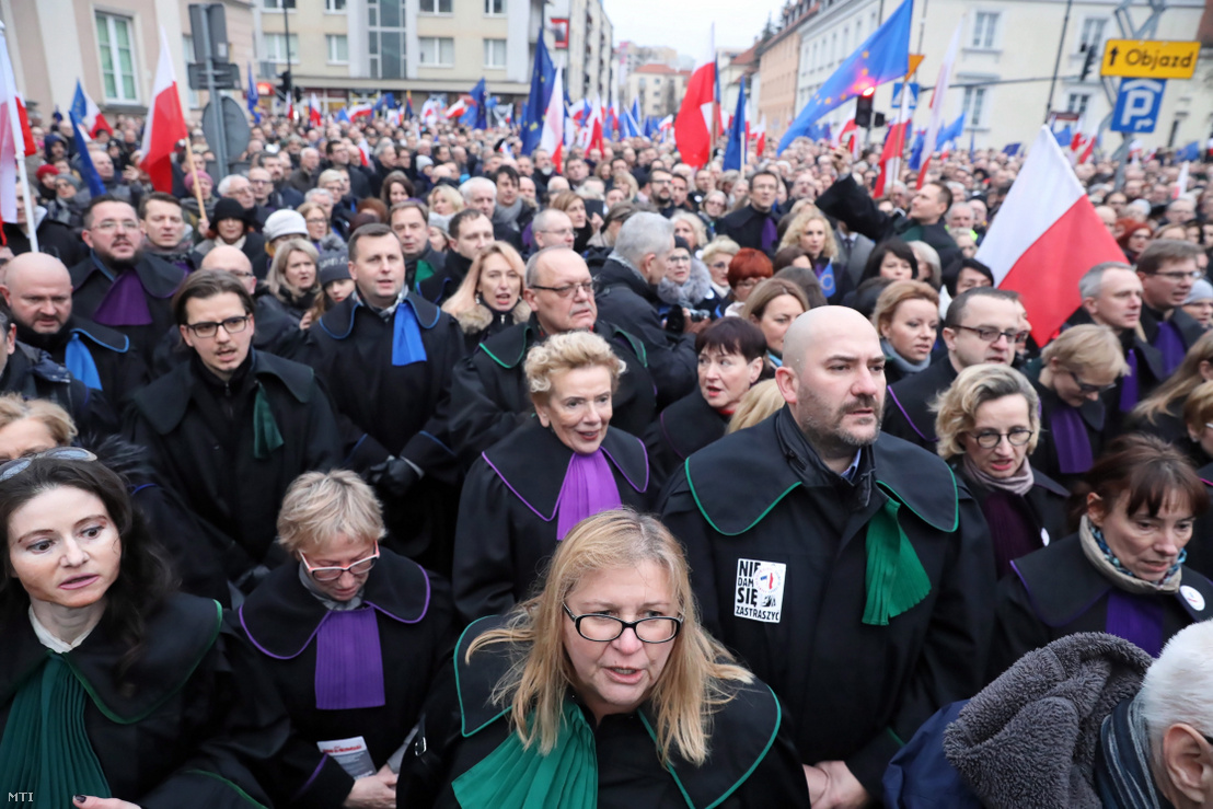 Poland during the 'March of a Thousand Robes' a protest against a bill backed by Poland's right-wing government. Hundreds of Polish judges dressed in formal black robes marched in Warsaw on January 11, 2020, to protest a draft law aimed at punishing justices who question the government's controversial court reforms.