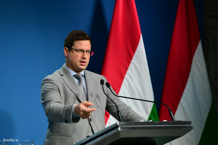 Chief of Staff Gergely Gulyás speaking at the government's weekly press conference on 30 January 2020.