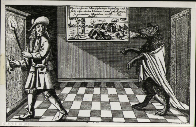 1800-as évekből származó német ábrázolás az embert zaklató vérfarkasról