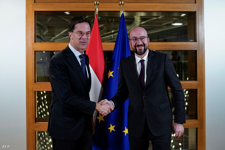 Mark Rutte (balra) és Charles Michel találkozója Brüsszelben 2020. február 5-én
