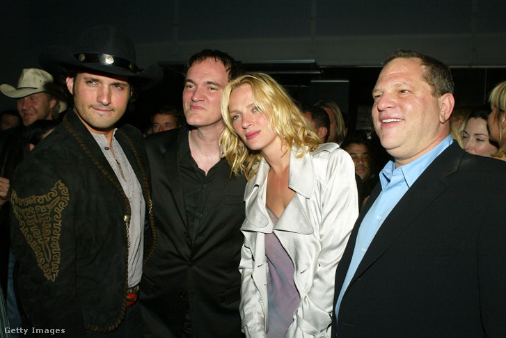 Robert Rodriguez, Quentin Tarantino, Uma Thurman és Harvey Weinstein 2004-ben