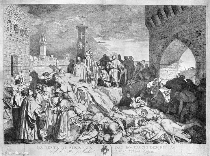 Luigi Sabatelli: A pestis Firenzében 1348-ban (korabeli metszet)
