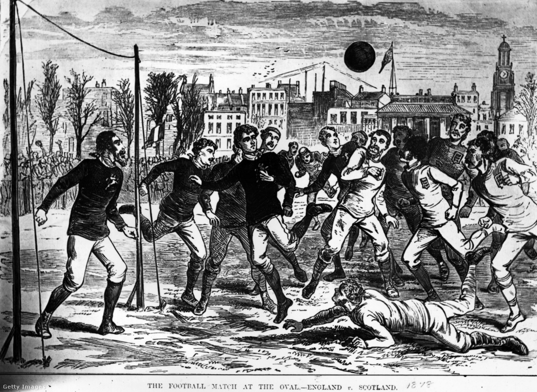Az angol és a skót futballválogatottak a londoni The Oval pályáján egy 1878-as mérkőzésen