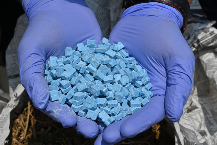 Rendőr kezében szintetikus drog, azaz methylenedioxy-methamphetamine (MDMA)