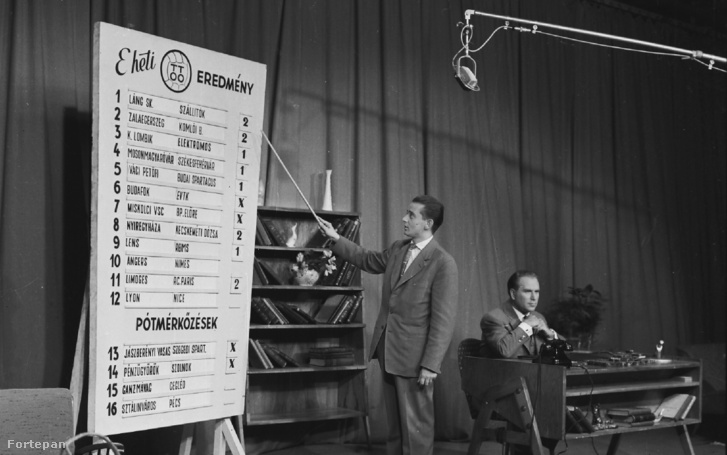 Totó eredmények az MTV stúdióban, Vitár Róbert sportriporter és dr. Váradi György 1960-ban