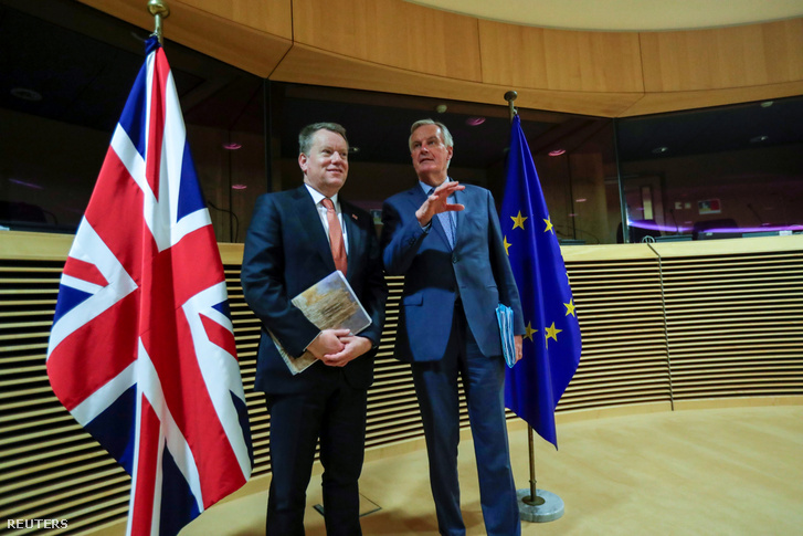 Micheal Barnier az Európai unió, és David Frost az Egyesült Királyság brexit-főtárgyalója Brüsszelben 2020 március 1-én