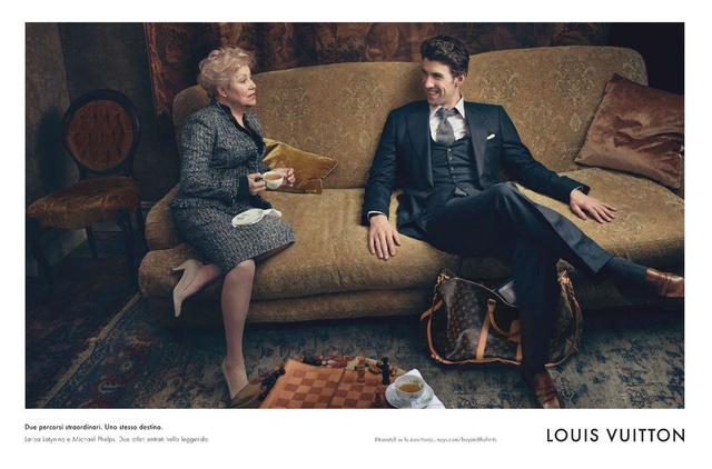 Az új Louis Vuitton Alapvető Értékek kampány 2012. augusztus 16-án jelenik meg világszerte a legnagyobb nemzetközi lapokban. A szlogen így szól: “Két különleges utazás. Csak egy odavezető út. Larissza Latinyina és Michael Phelps. Egy tornász- és egy úszólegenda.”