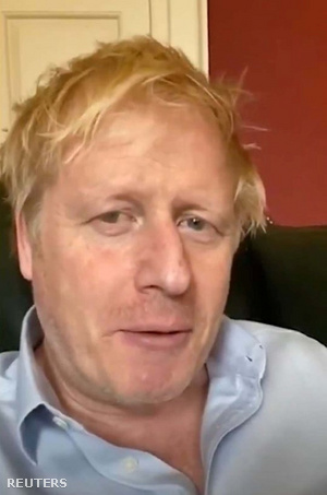 Boris Johson videójának képe, amikor bejelentette Twitteren, hogy koronavírussal fertőzött Londonban 2020. április 3-án