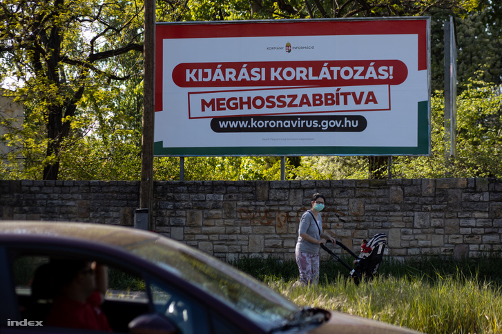 Government billboard in Budapest informing about the extended stay-at-home order introduced on 28 March 2020.