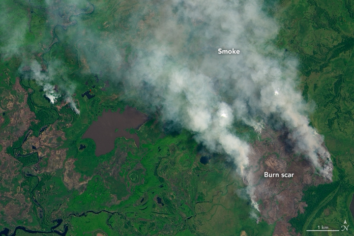 A NASA satellite image of a fire that broke out in early March.