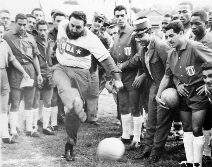 (Original Caption) Wearing the jersey of Cuba&amp;amp;amp;amp;amp;amp;amp;amp;amp;amp;amp;amp;amp;amp;amp;amp;amp;amp;amp;#039;s national soccer team Cuban Prime Minister Fidel Castro boots the ball during ceremonies on the opening day of the Central American soccer championships. Castro who in the past has displayed his baseball prowess on the mound kicked off to open the competition. Date created: February 14, 1960