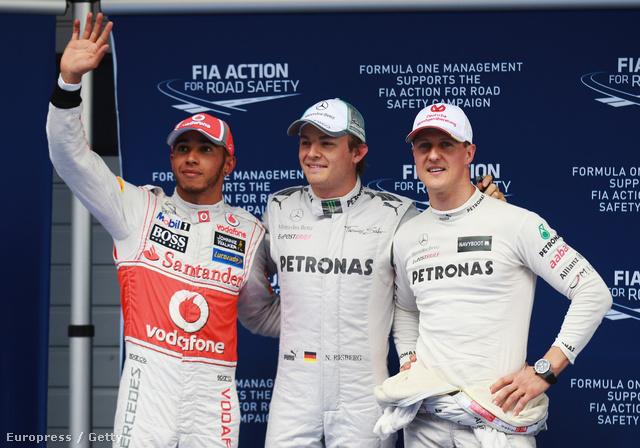 Lewis Hamilton,  Nico Rosberg és Michael Schumacher