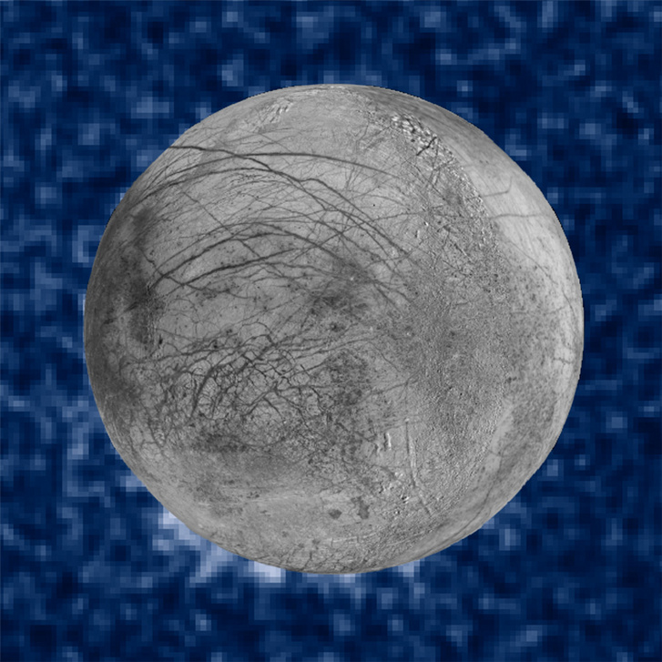 2016-is Hubble felvétel az Europa vízkitöréseiről (a kompozit képen 6-7 óránál láthatóak a gejzírek)