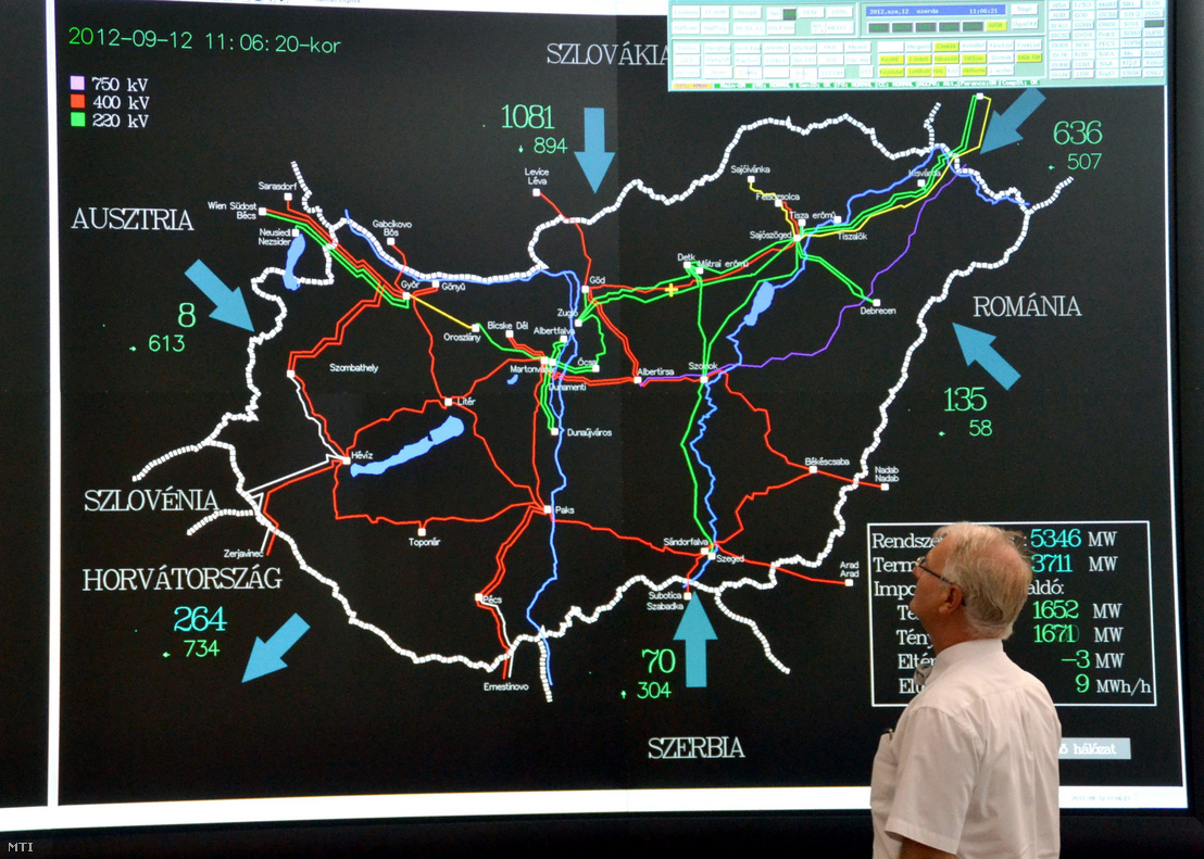 Kapás Mihály osztályvezető a rendszerirányítási terem monitorait nézi a Mavir Magyar Villamosenergia-ipari Átviteli Rendszerirányító Zrt. fővárosi székházában 2012. szeptember 12-én.
