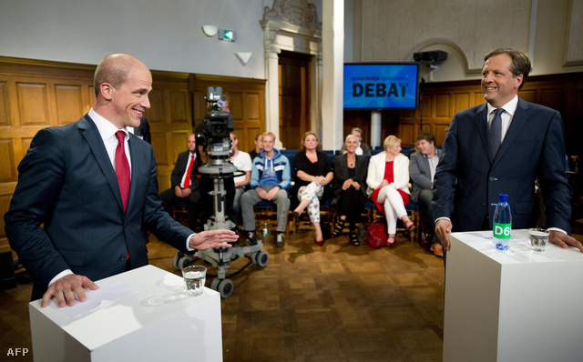 A PvdA jelöltje, Diederik Samsom (bal) és Alexander Pechtold (D66) vitája.